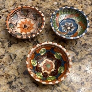 Set of 3 Hand-Painted Ceramic Stackable Mini Bowls